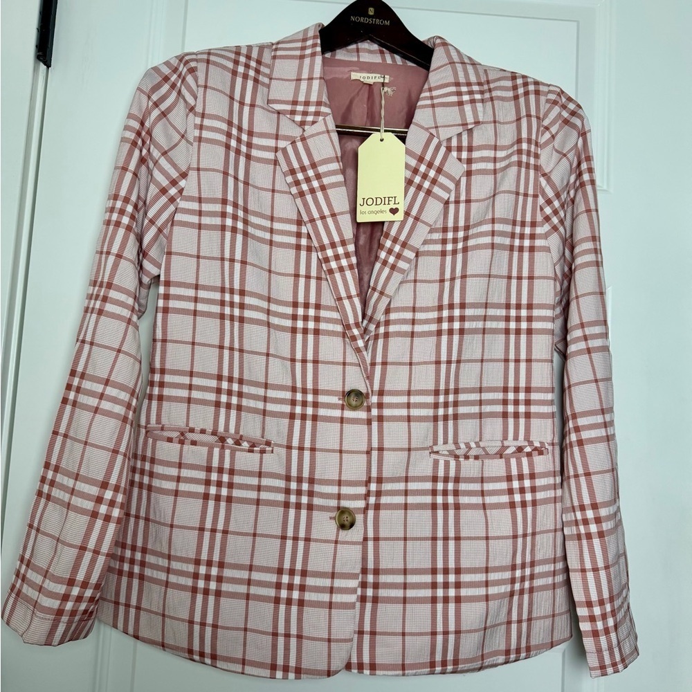 Moving Sale NEW JODIFL Rose Pink Plaid Tailored Blazer Size S